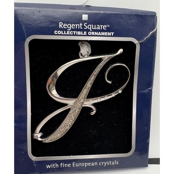 Monogram Letter J Ornament Silver 2.84” X 3” With European Crystals - Picture 1 of 1